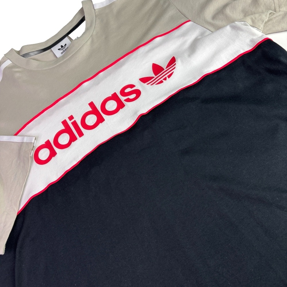 Adidas‎ Shirt Mens XL Gray Trefoil Panel Logo 3-Stripes Originals Graphic Tee